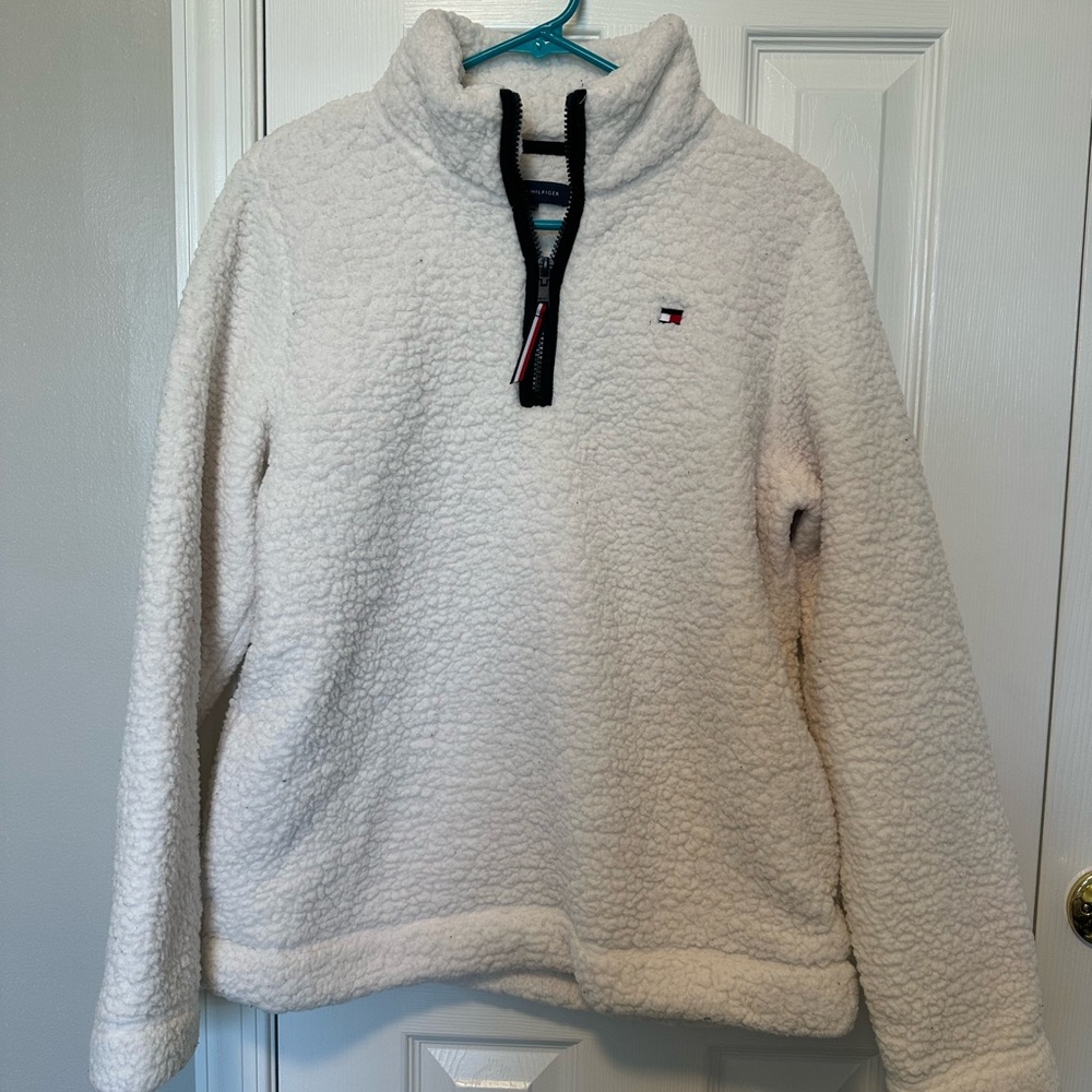 Tommy Hilfiger Cream Sherpa Half-Zip Pullover